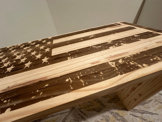 Handmade US Flag Bullet Table – Wooden Patriotic Furniture | Rustic American Coffee Table