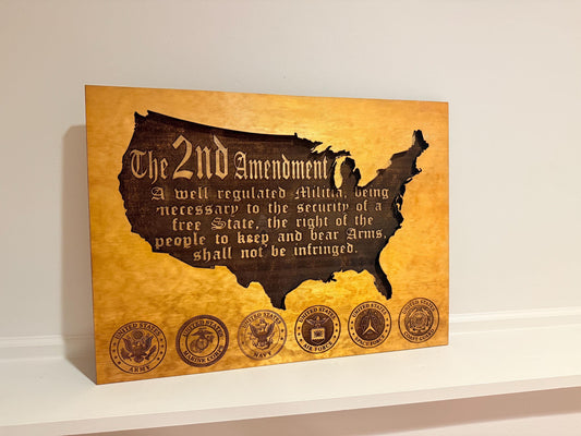 Handmade Wooden 2nd Amendment Wall Art with LED Lights – Patriotic Military Decor USA Map