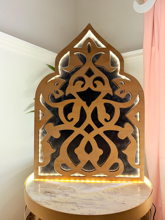 Backlit Wood Wall Art | LED Modern Boho Decor | Arabic-Inspired Geometric Panel | Custom Sizes Available | Entryway or Living Room Accent