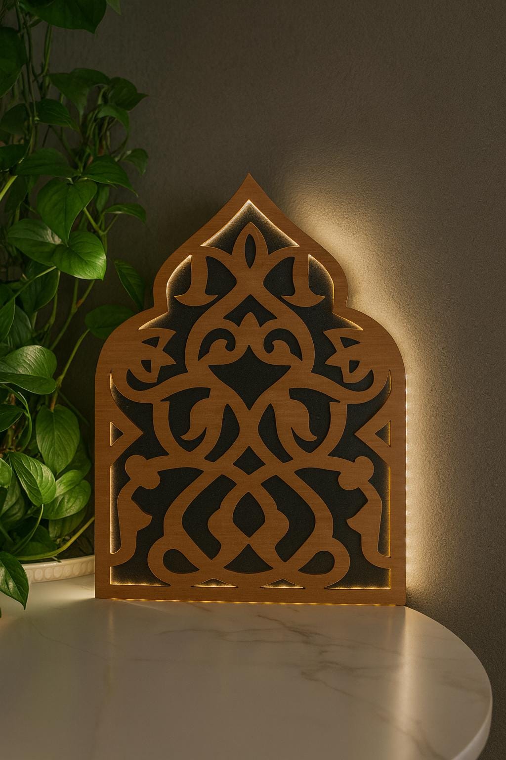 Backlit Wood Wall Art | LED Modern Boho Decor | Arabic-Inspired Geometric Panel | Custom Sizes Available | Entryway or Living Room Accent