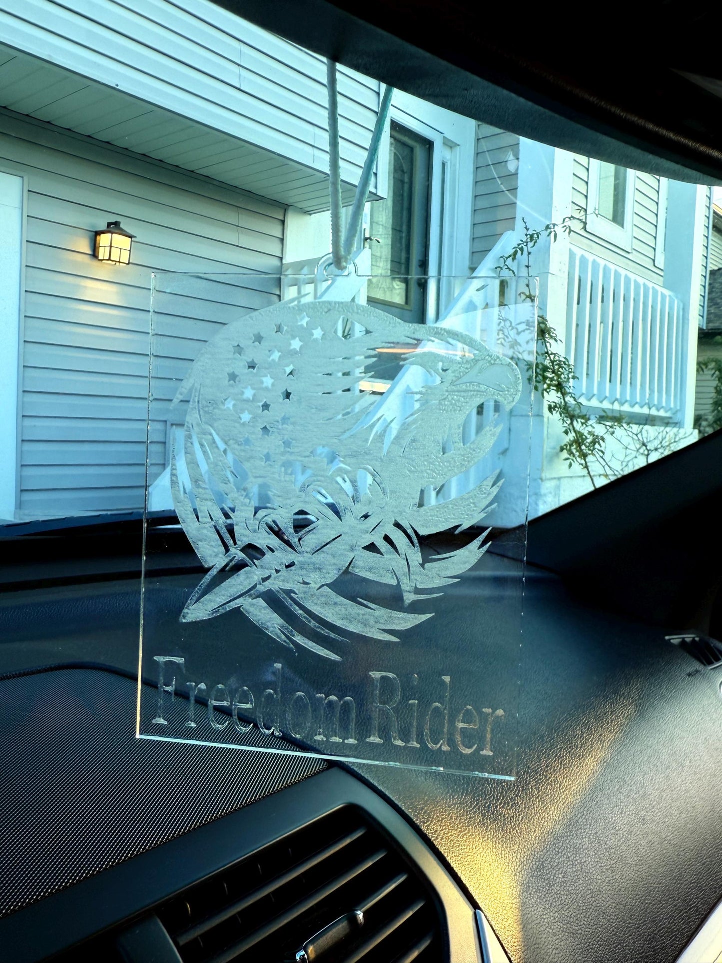 Freedom Rider Eagle Car Pendant | Patriotic Acrylic Rearview Charm | Handmade USA Biker Gift