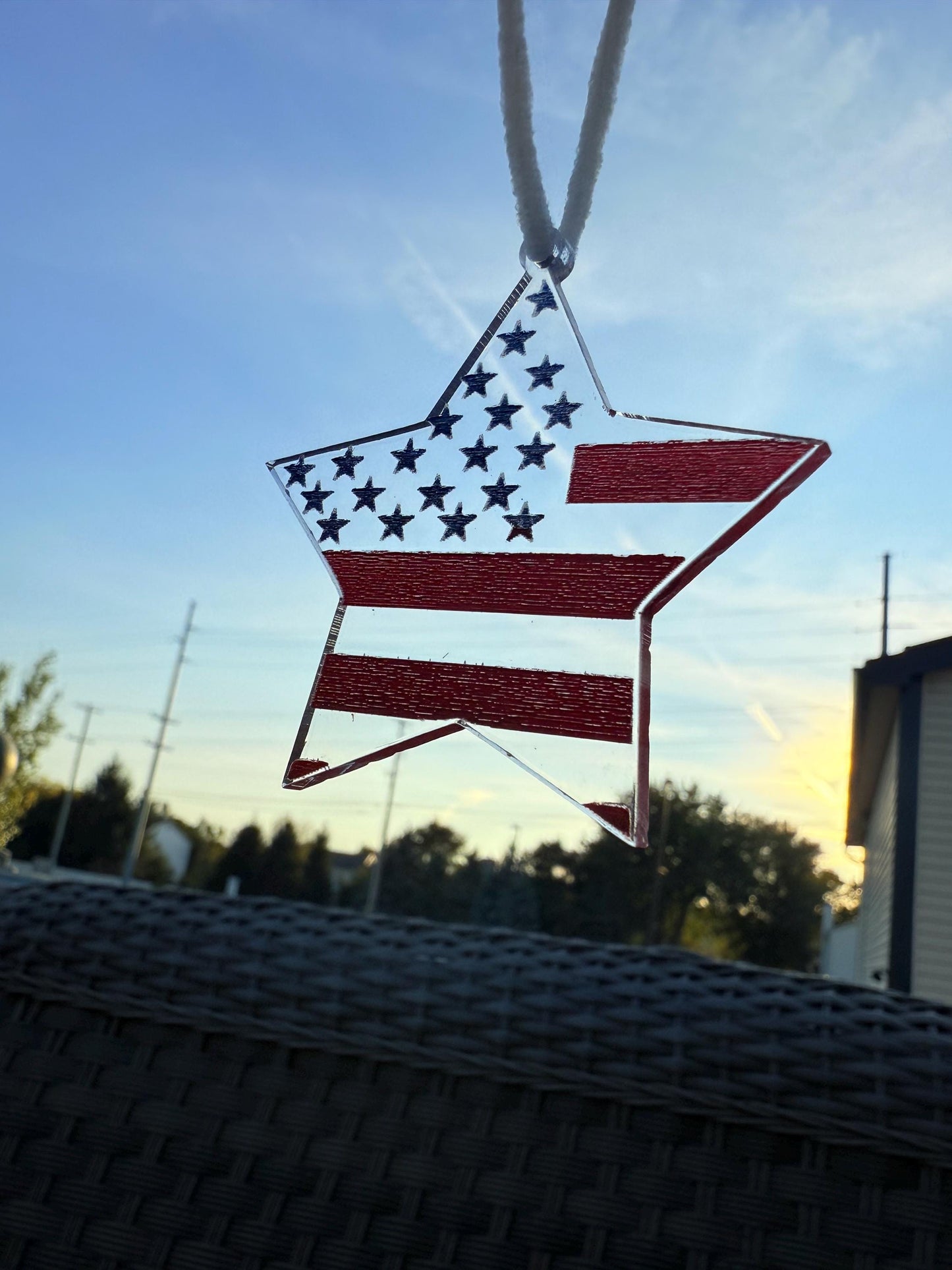 Patriotic Star Car Pendant | American Flag Acrylic Charm | Handmade USA Décor | Veteran & Memorial Gift