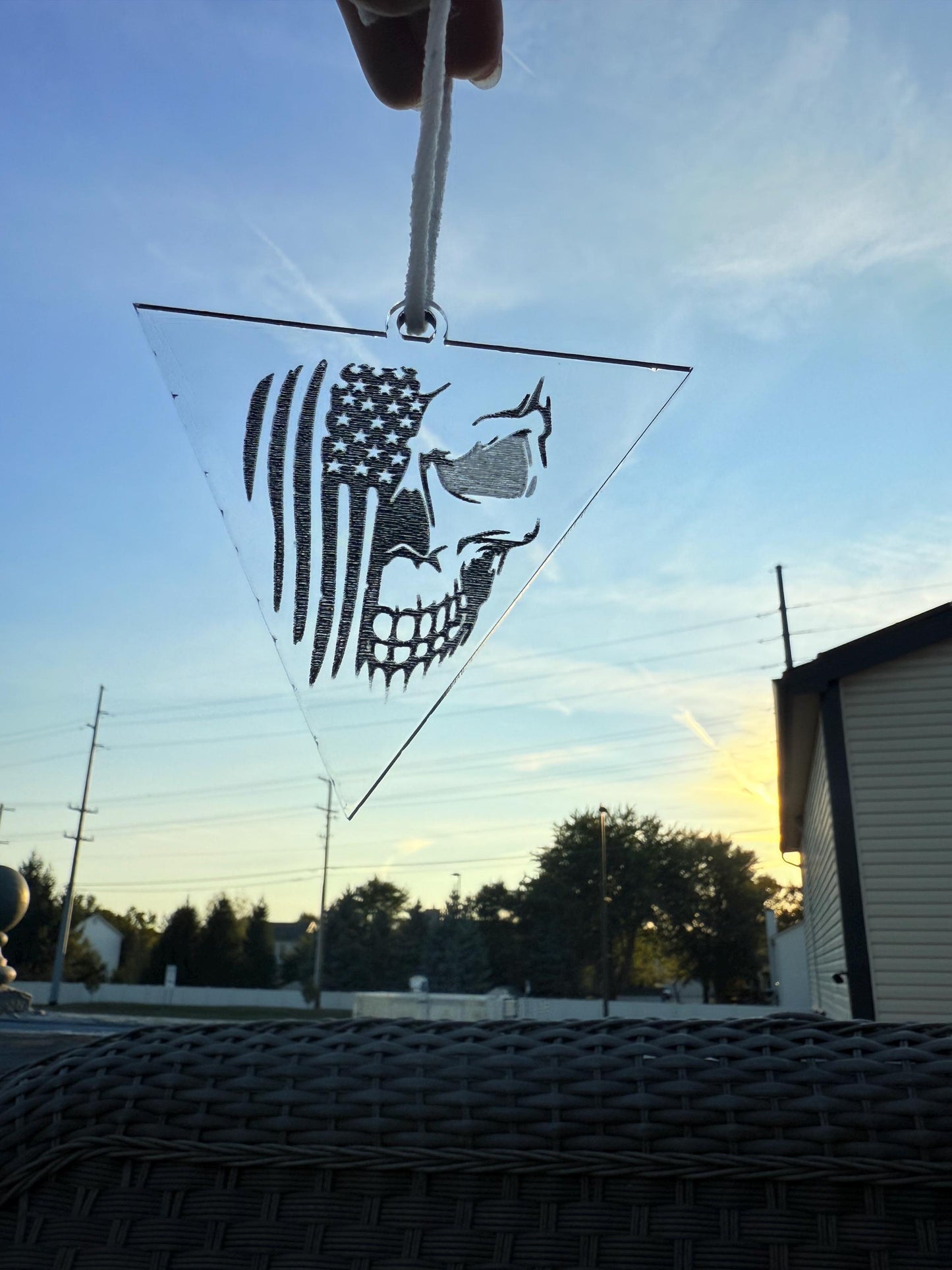 Patriotic Skull Car Pendant | American Flag Car Charm | Personalized Acrylic Keychain Style | Veteran Gift | Handmade USA Décor