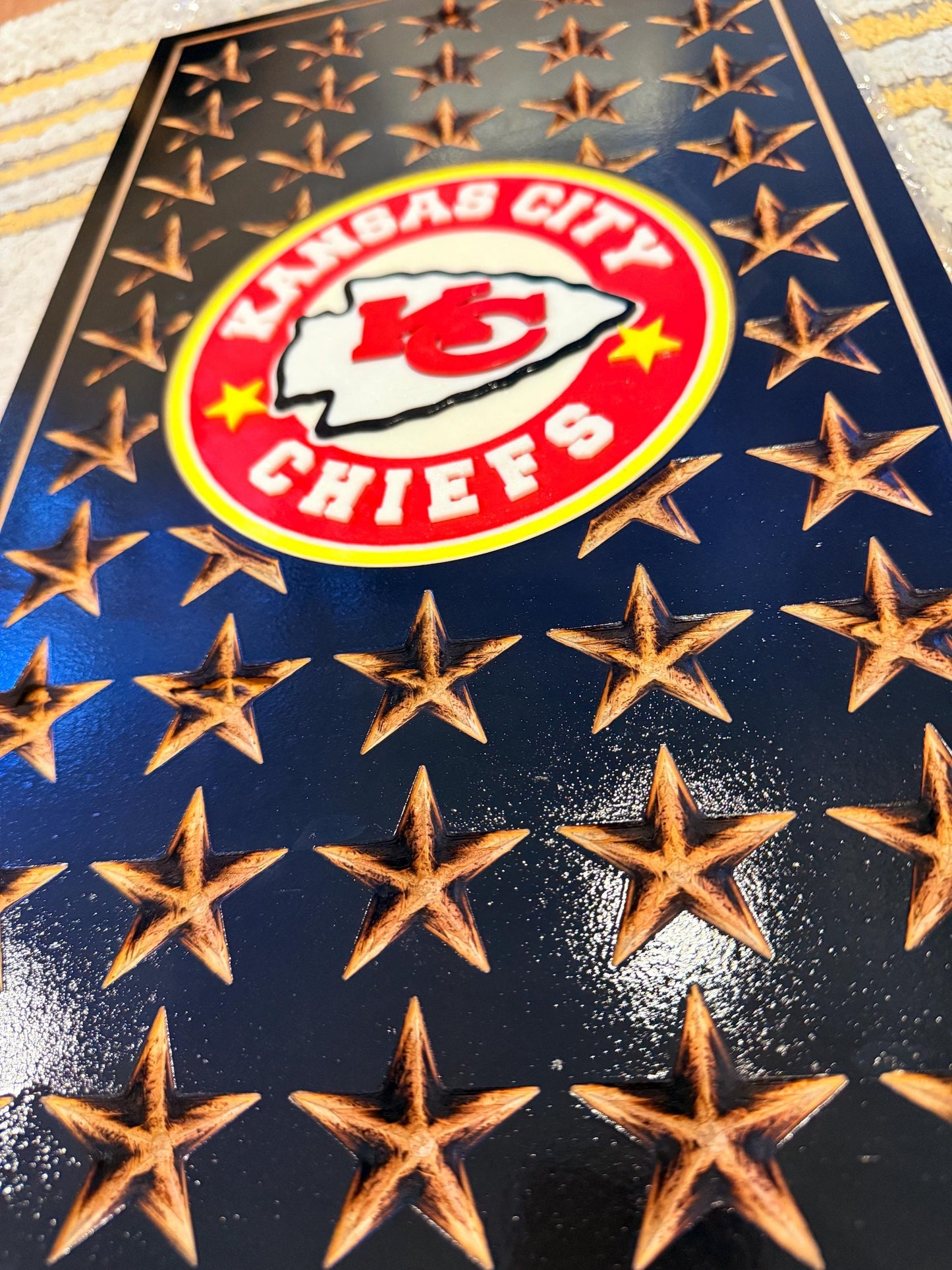 Kansas City Chiefs Wooden Welcome Sign | Rustic USA Flag Decor | Personalized NFL Team Wall Art