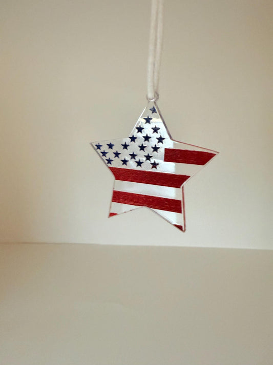 Patriotic Star Car Pendant | American Flag Acrylic Charm | Handmade USA Décor | Veteran & Memorial Gift