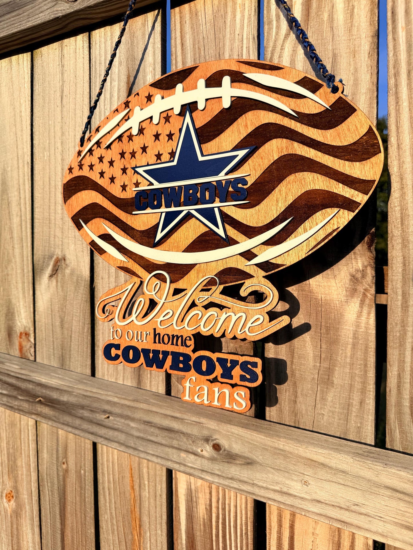 Handmade Cowboys Welcome Sign – Wooden Football Wall Décor | 18” 22” 35” 45” | Free Shipping