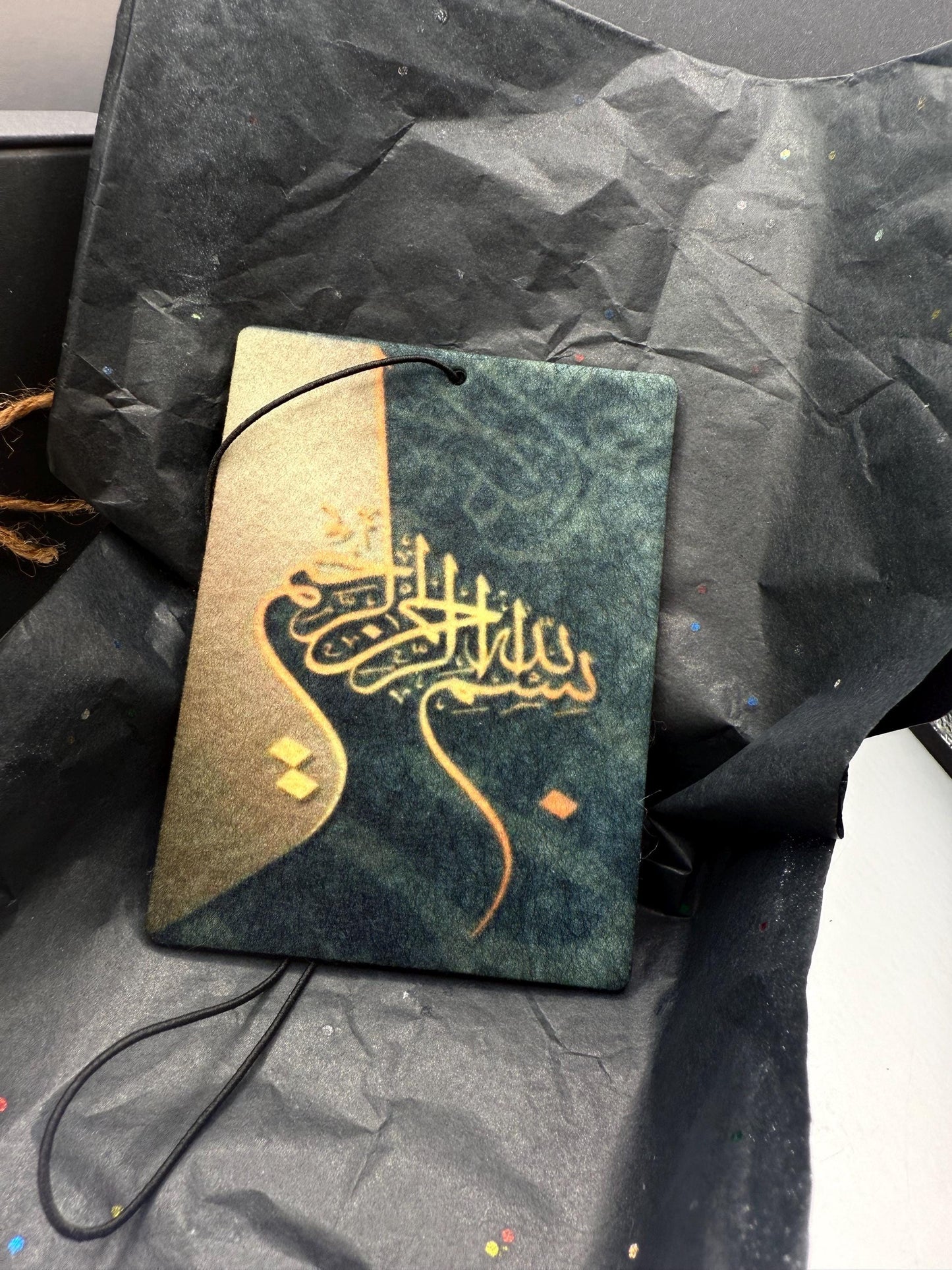 Bismillah Car Freshener – “Bismillah al-Rahman al-Raheem” | Handmade Arabic Calligraphy Air Freshener