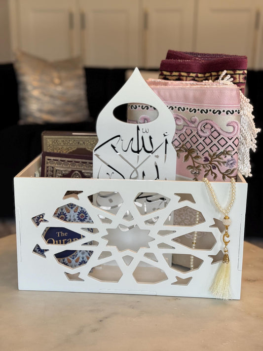 Luxury Handmade Islamic Prayer Box – Arabic Calligraphy Organizer | “Ala BiDhikr Allah Tatmain AlQuloob” | Quran & Prayer Décor Gift