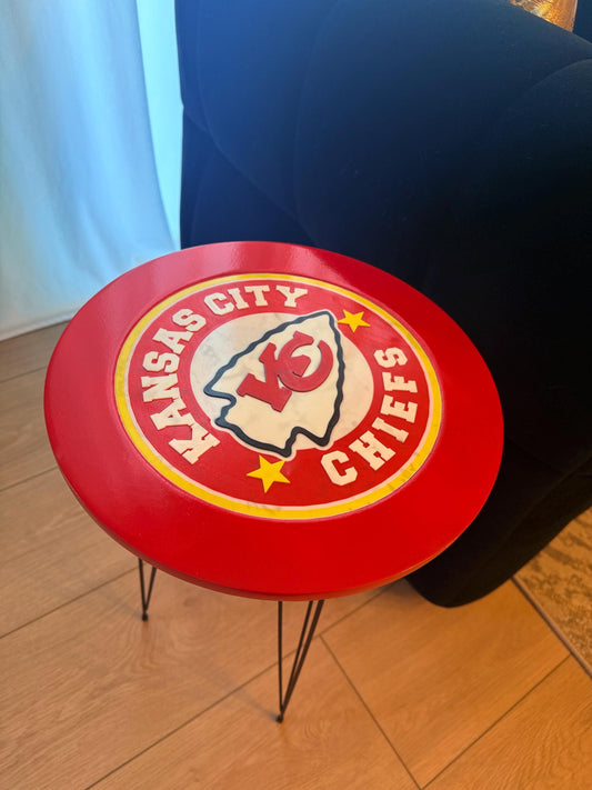 Handmade Kansas City Chiefs Side Table – 3D Logo | Perfect Christmas Gift for NFL Fans | FREE SHIPPING