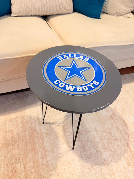Custom Sports Team Table | Handmade Wood Round Table | Fan Cave Decor | Hairpin Legs | Personalized Team Logo