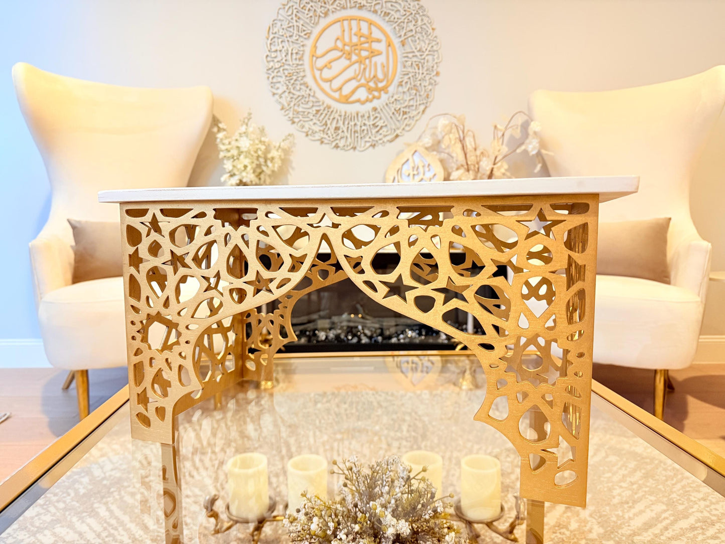 Luxury Wooden Serving Stand | Handcrafted Islamic Geometric Design | Decorative Presentation Stand | Ramadan & Eid Decor | Arabic Home Decor