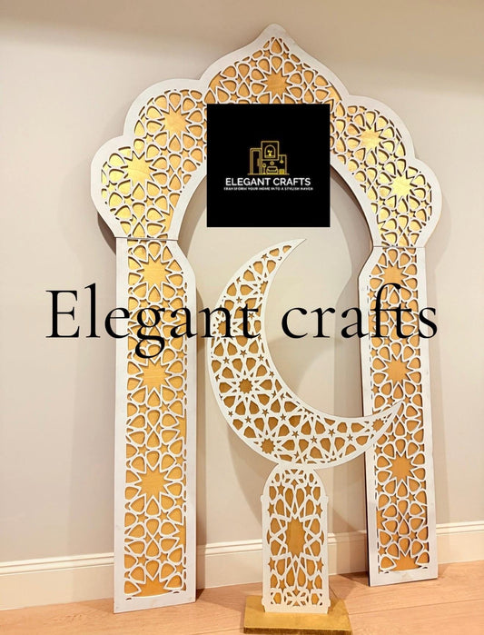 Luxury Islamic Arch Wall Decor – 3 Piece Modular Mihrab Design – Architectural Arabic Geometric Wall Art – Premium Muslim Home Decor