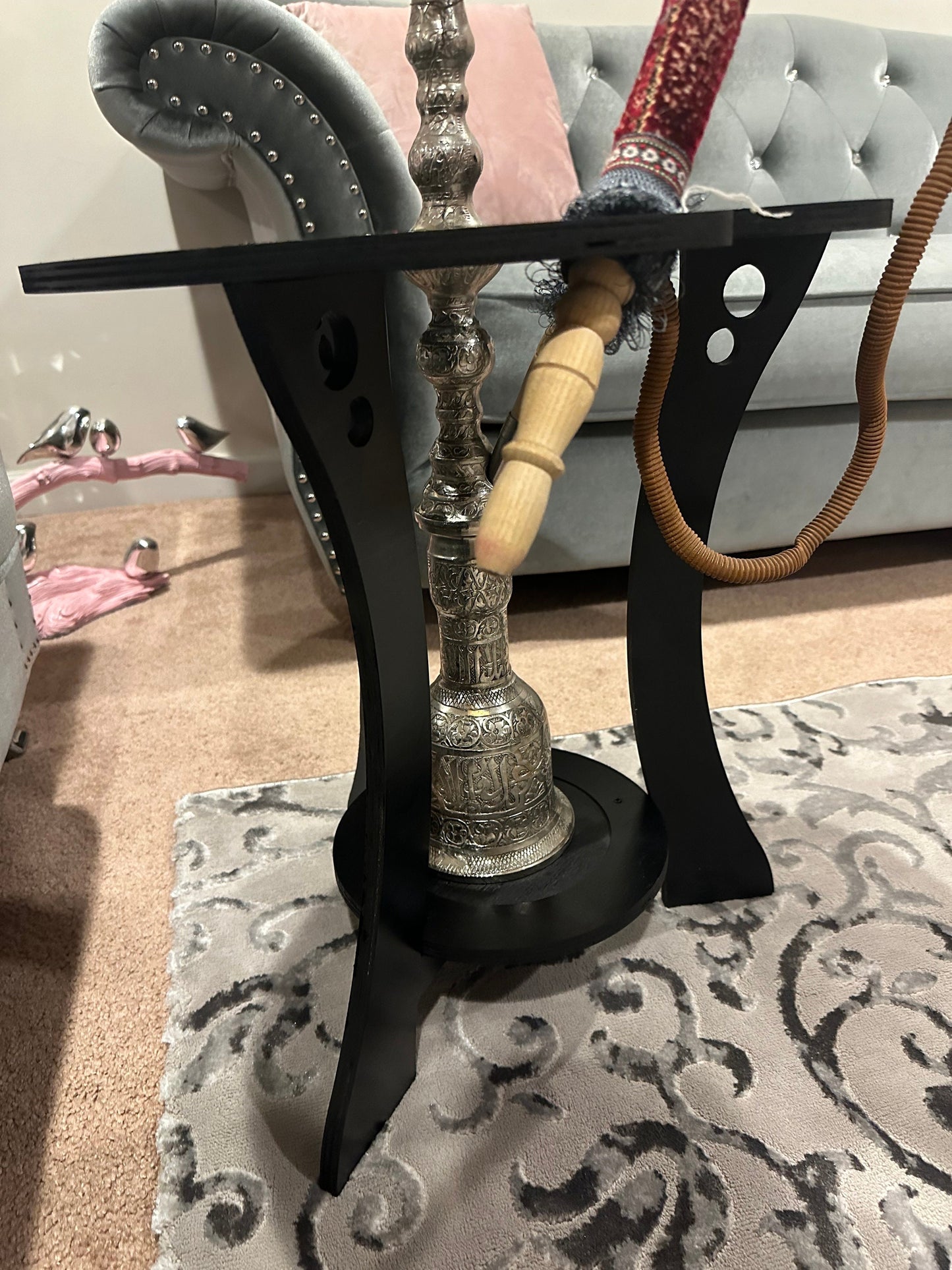 Hookah Table | Shisha Stand with Hose Holders | Wooden End Table for Hookah Setup | Handmade Hookah Furniture