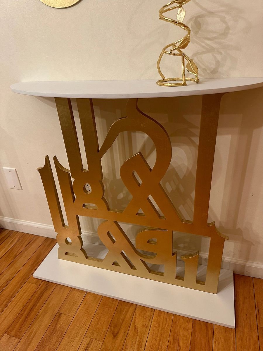Arabic Ahlan Wa Sahlan Entry Table | Luxury Islamic Console Table | Modern Arabic Calligraphy Furniture