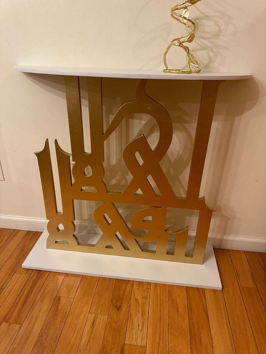 Arabic Ahlan Wa Sahlan Entry Table | Luxury Islamic Console Table | Modern Arabic Calligraphy Furniture