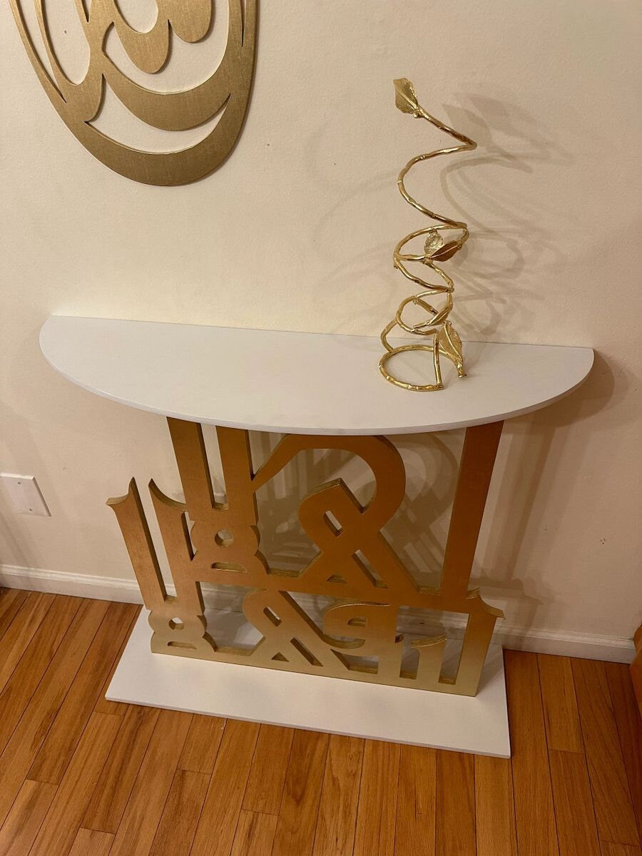 Arabic Ahlan Wa Sahlan Entry Table | Luxury Islamic Console Table | Modern Arabic Calligraphy Furniture