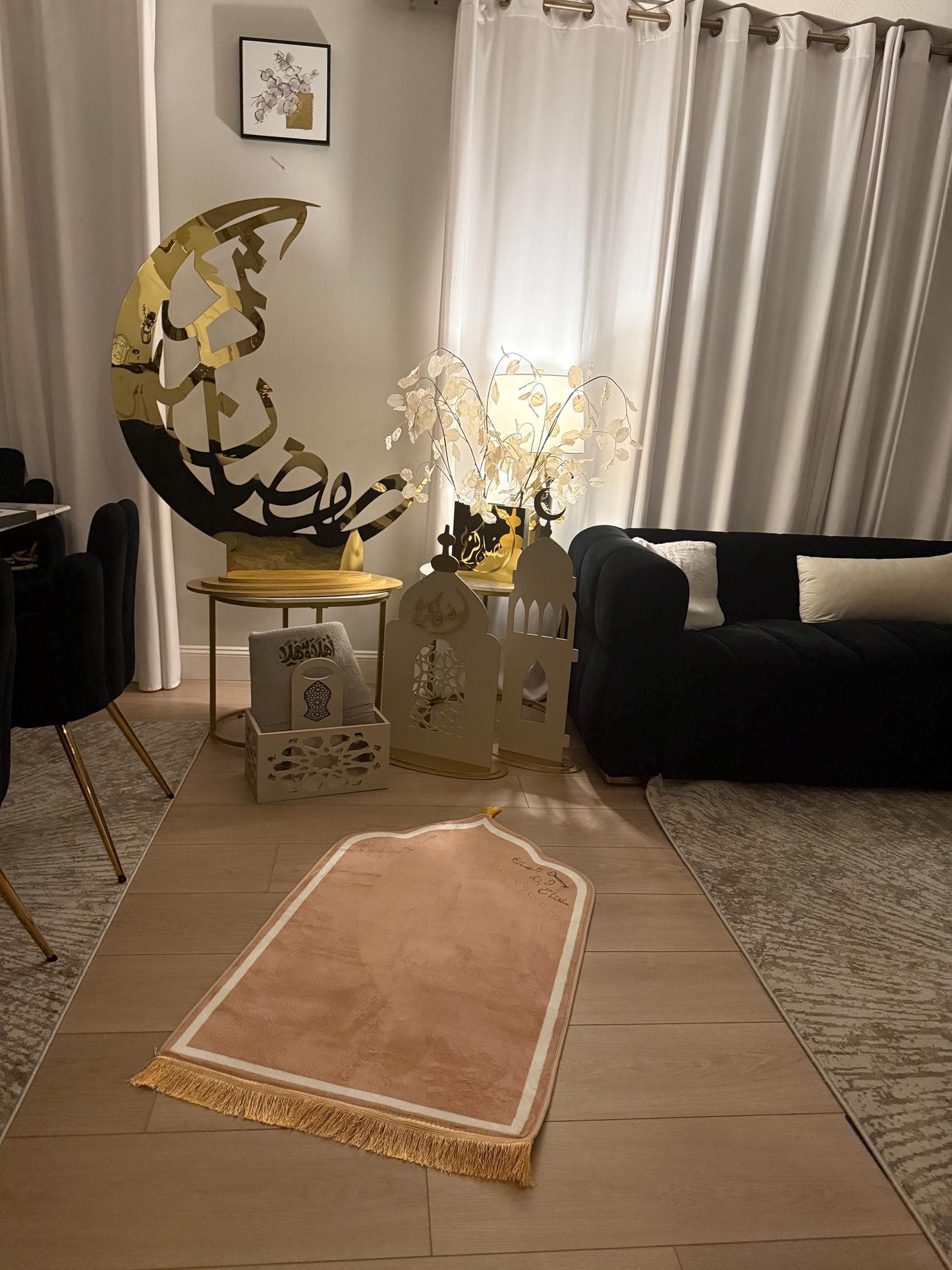 Large Crescent Moon Islamic Decor | Ramadan Eid Luxury Hilal Tree | Acrylic & Wood Floor Stand 2–4 ft
