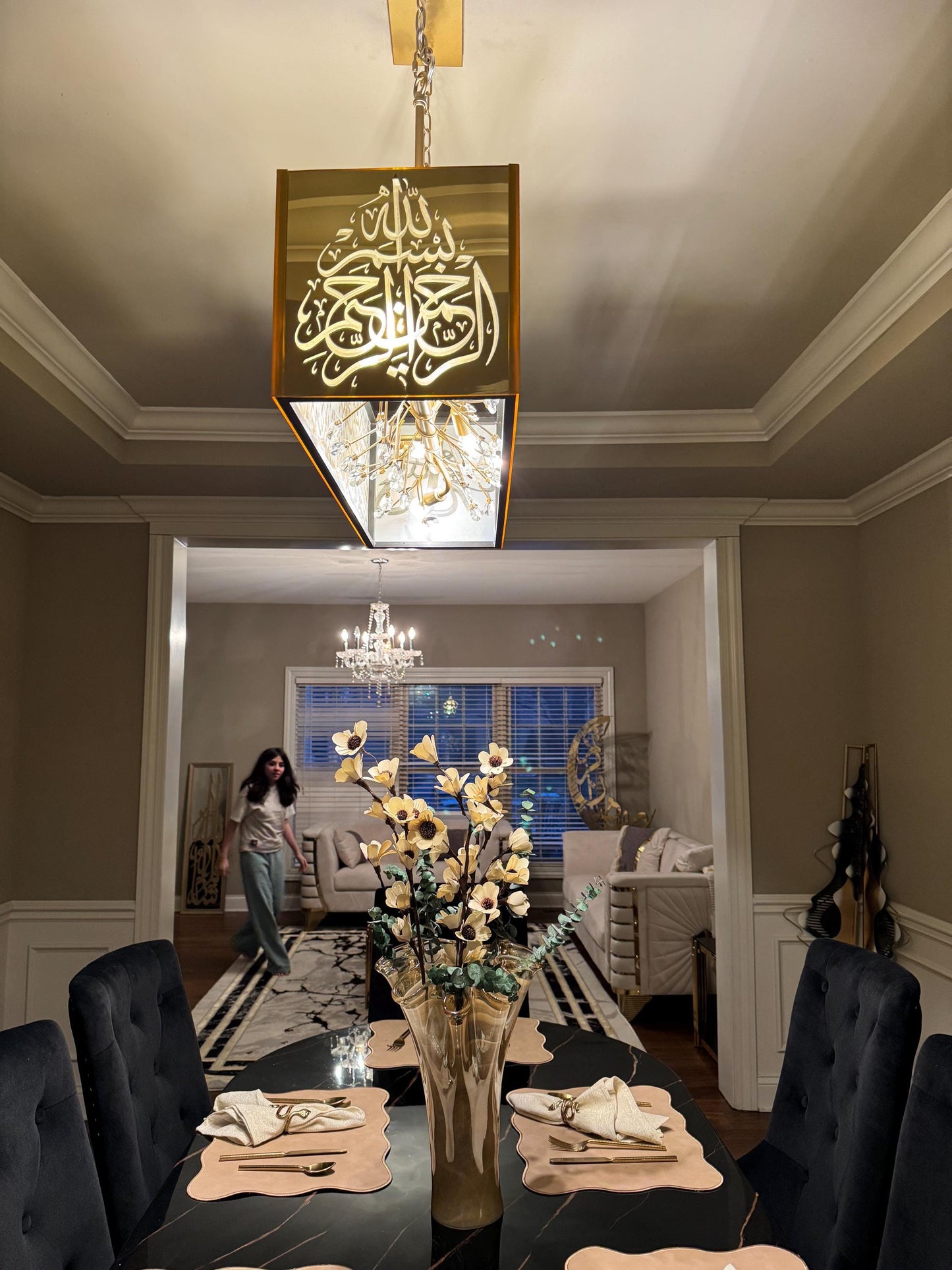 Acrylic Ayat Al-Kursi Chandelier | Islamic Luxury Hanging Light | Arabic Calligraphy Ceiling Lamp