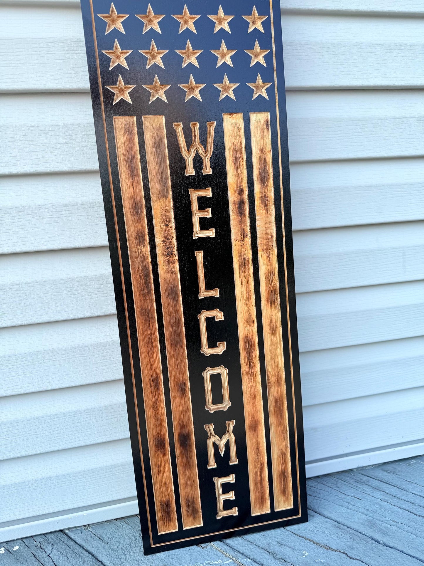 Detroit Lions Rustic Wooden Welcome Sign | USA Flag NFL Wall Art | Handmade Football Fan Decor