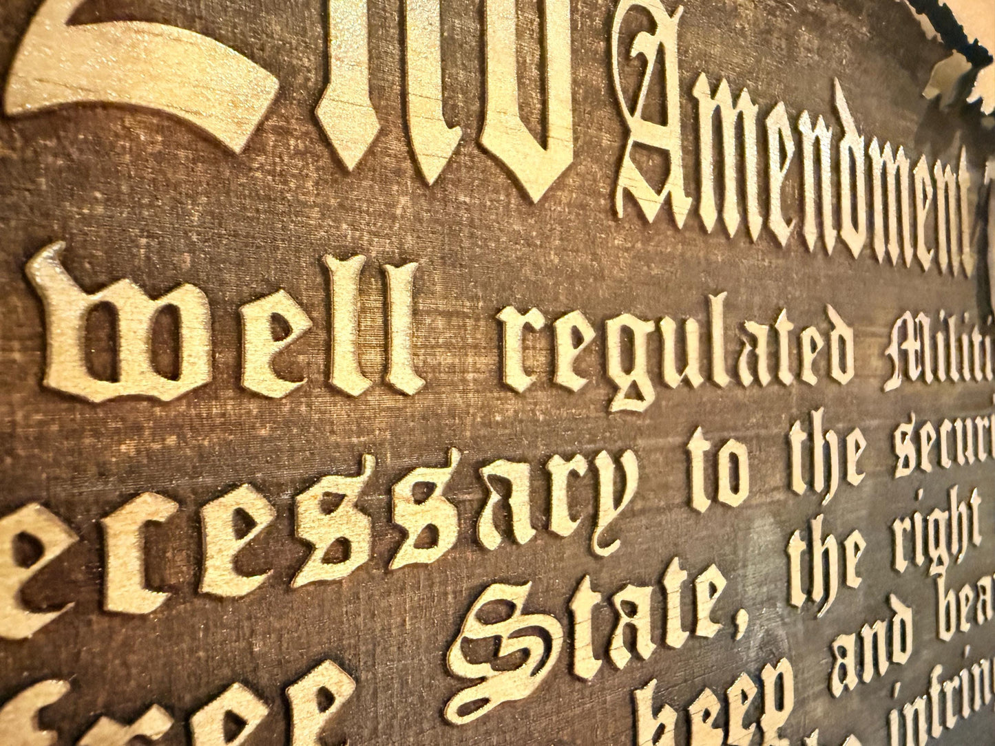 Handmade Wooden 2nd Amendment Wall Art with LED Lights – Patriotic Military Decor USA Map