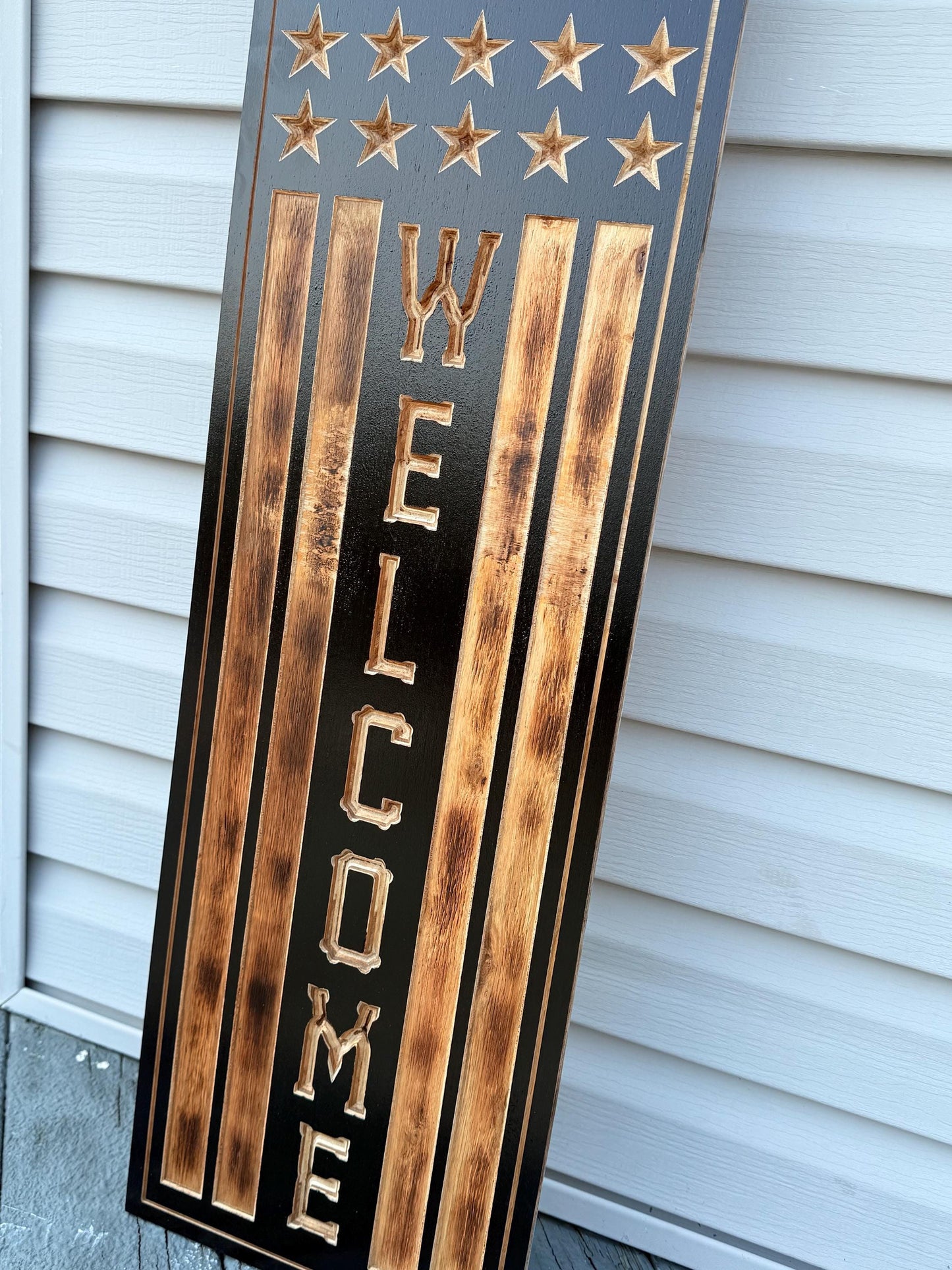 Cincinnati Bengals Rustic Wooden Welcome Sign | USA Flag NFL Wall Decor | Handmade Football Fan Gift