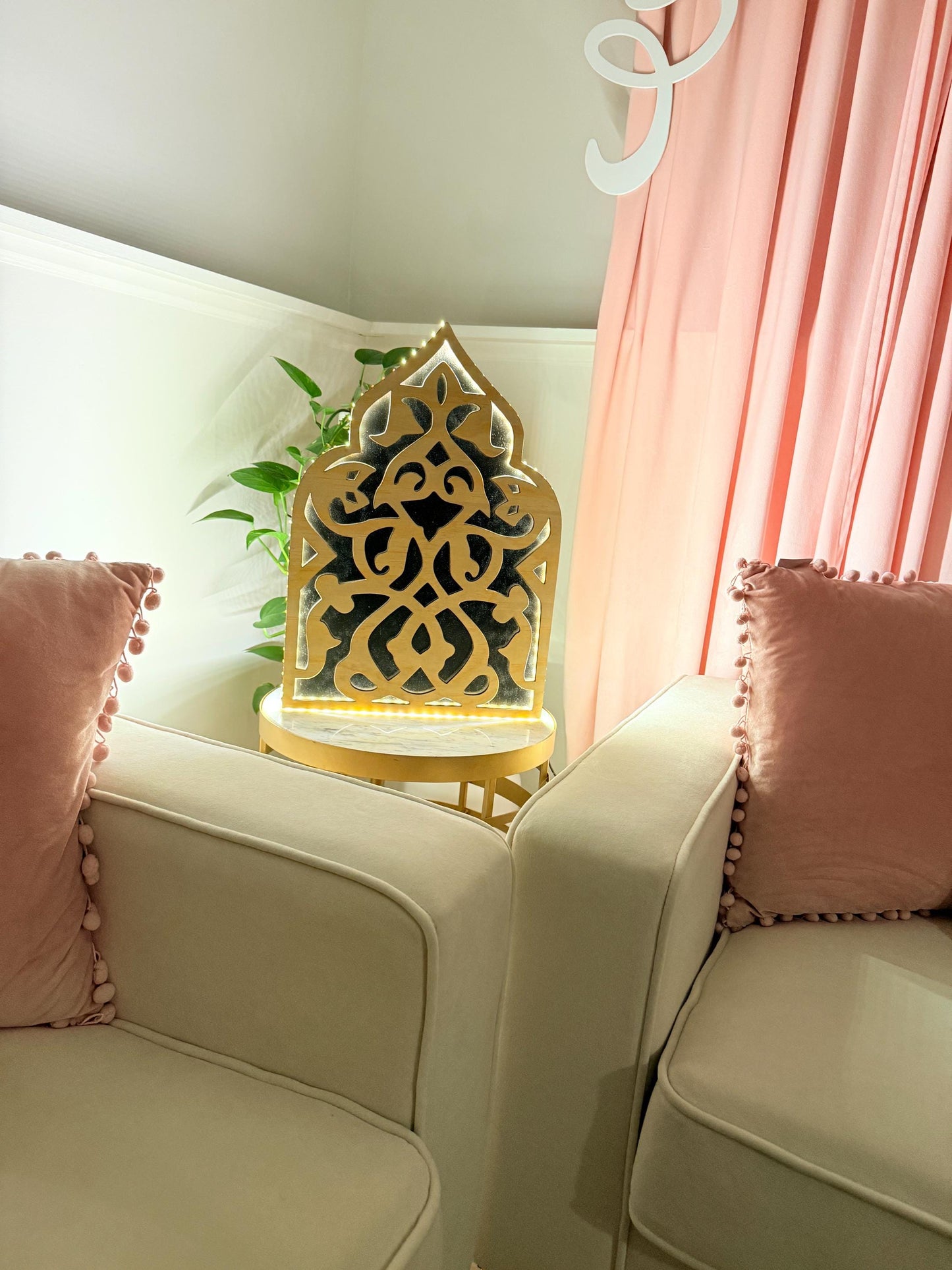 Backlit Wood Wall Art | LED Modern Boho Decor | Arabic-Inspired Geometric Panel | Custom Sizes Available | Entryway or Living Room Accent