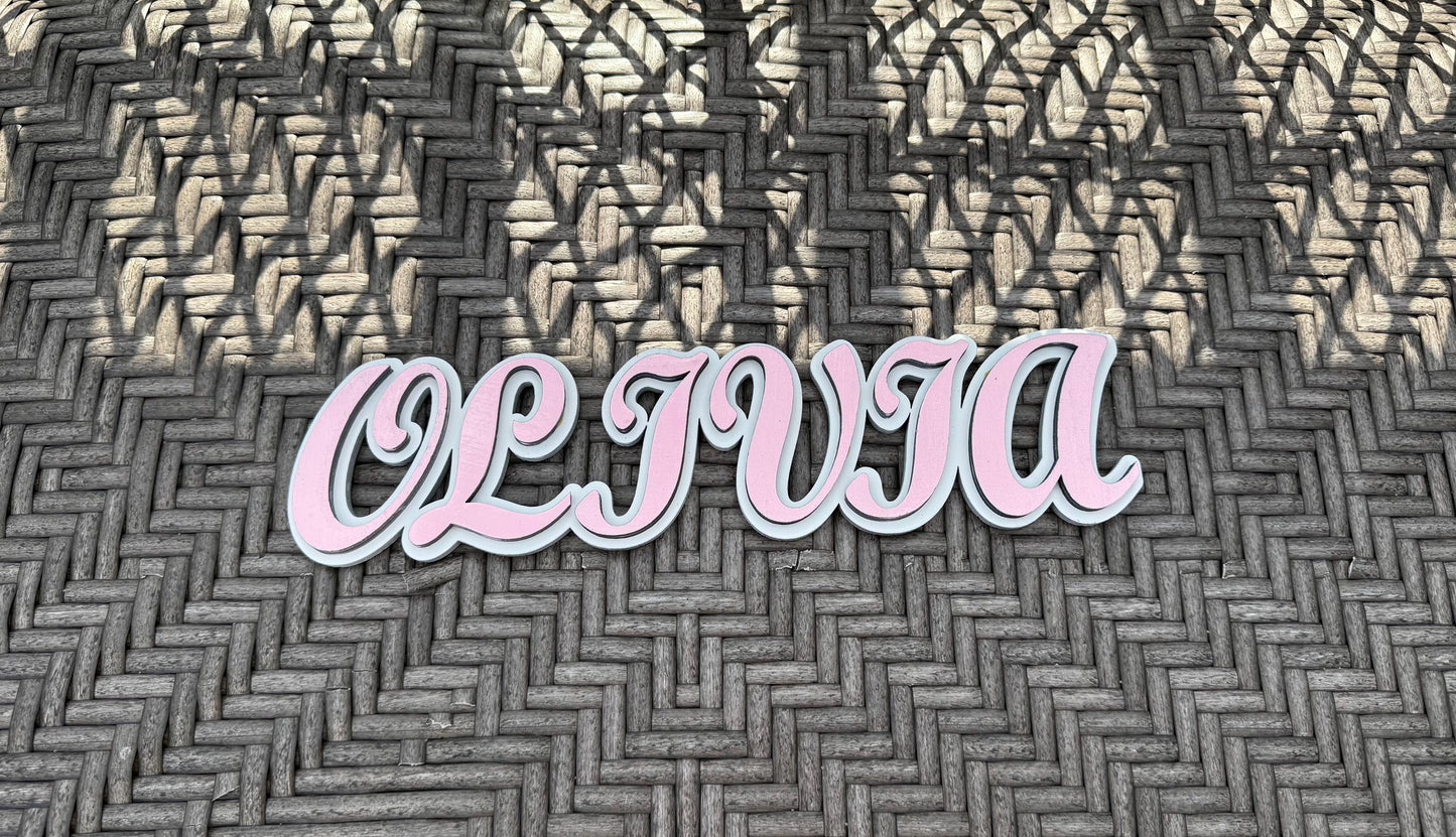 Custom Layered Wooden Name Sign – Personalized Baby Nursery Wall Décor – Painted Kids Room Letters – Free Shipping