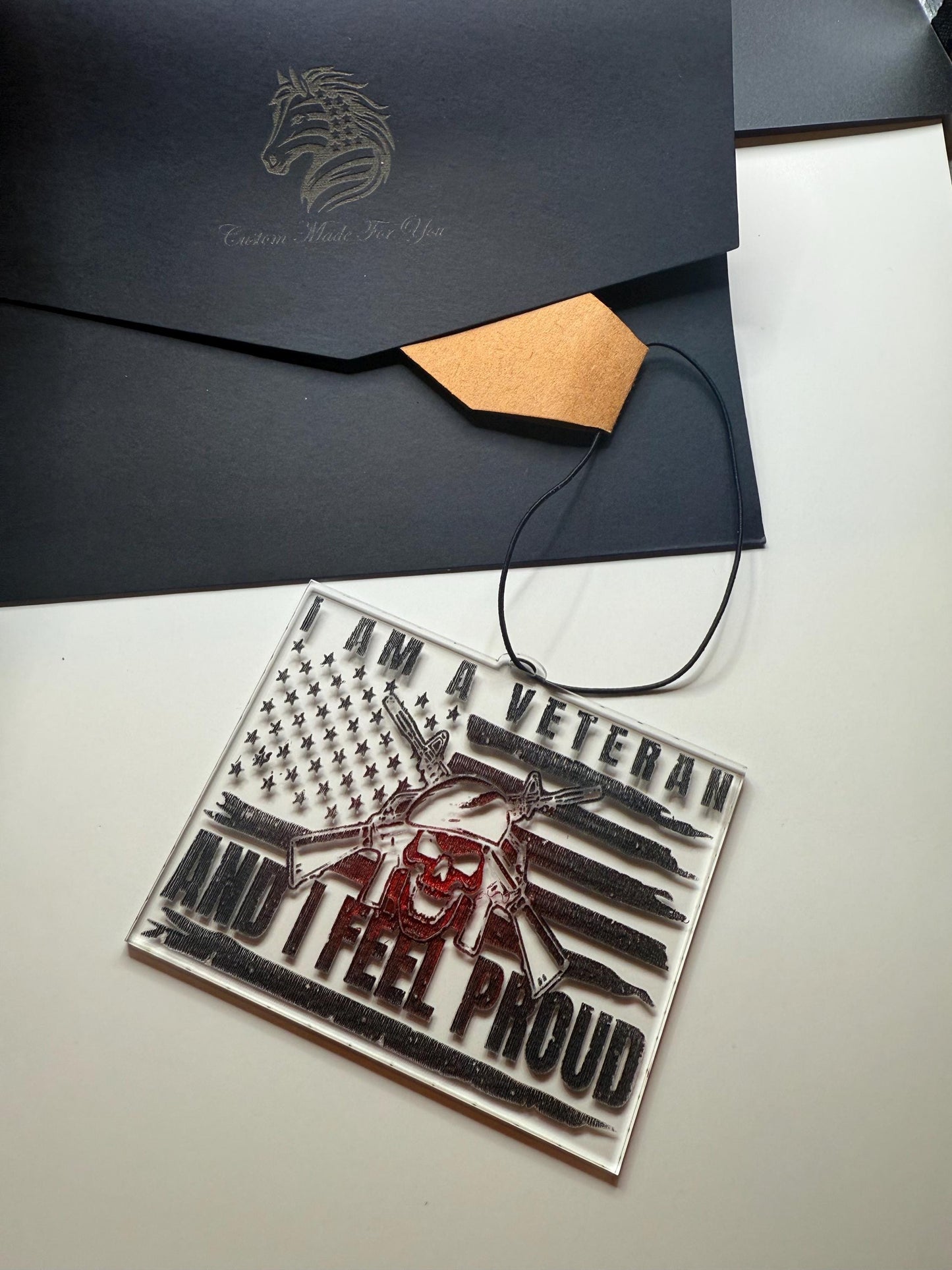 Veteran Car Pendant | “I Am a Veteran and I Feel Proud” Acrylic Patriotic Charm | Military Gift | Handmade USA Décor