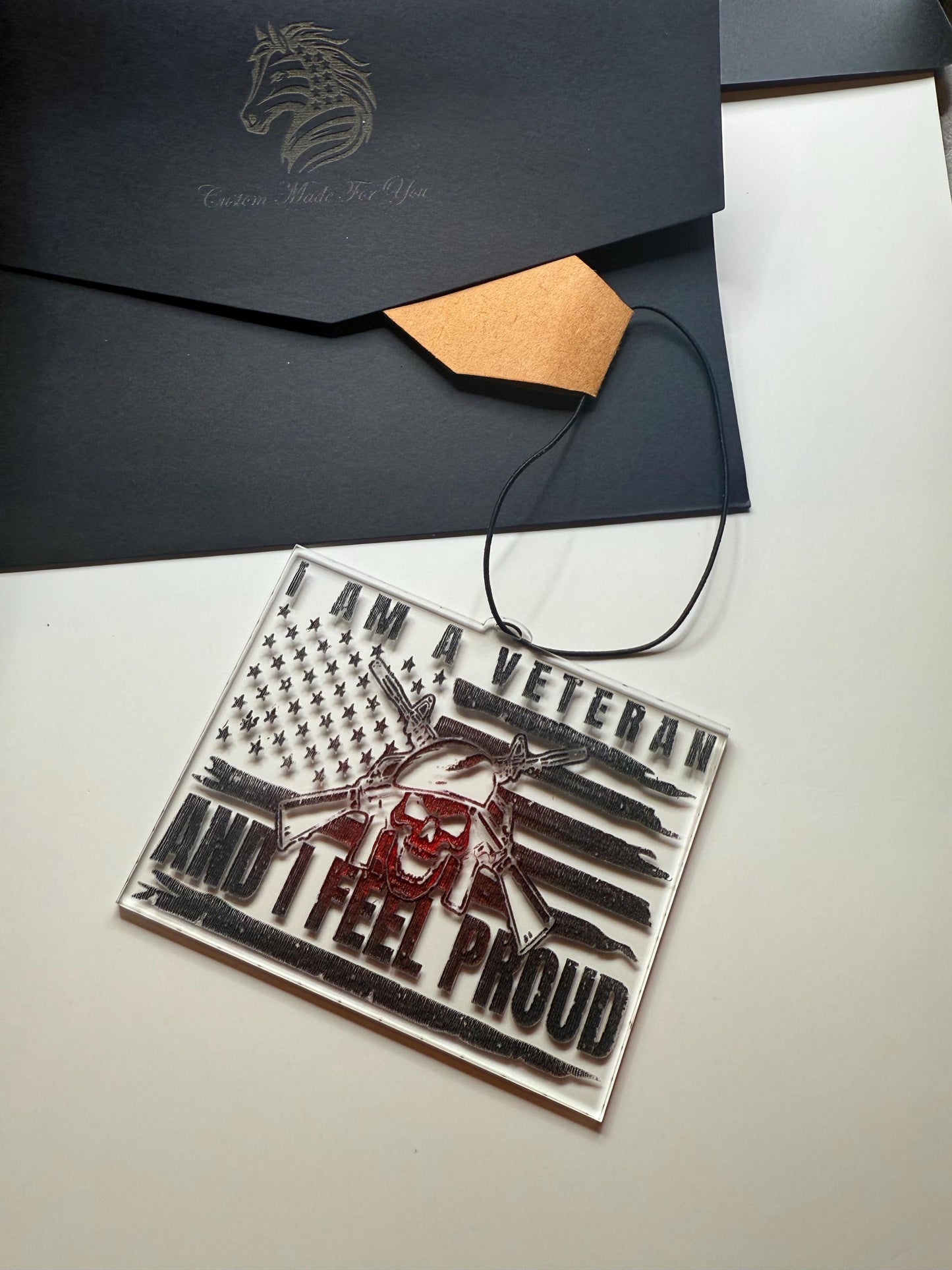 Veteran Car Pendant | “I Am a Veteran and I Feel Proud” Acrylic Patriotic Charm | Military Gift | Handmade USA Décor