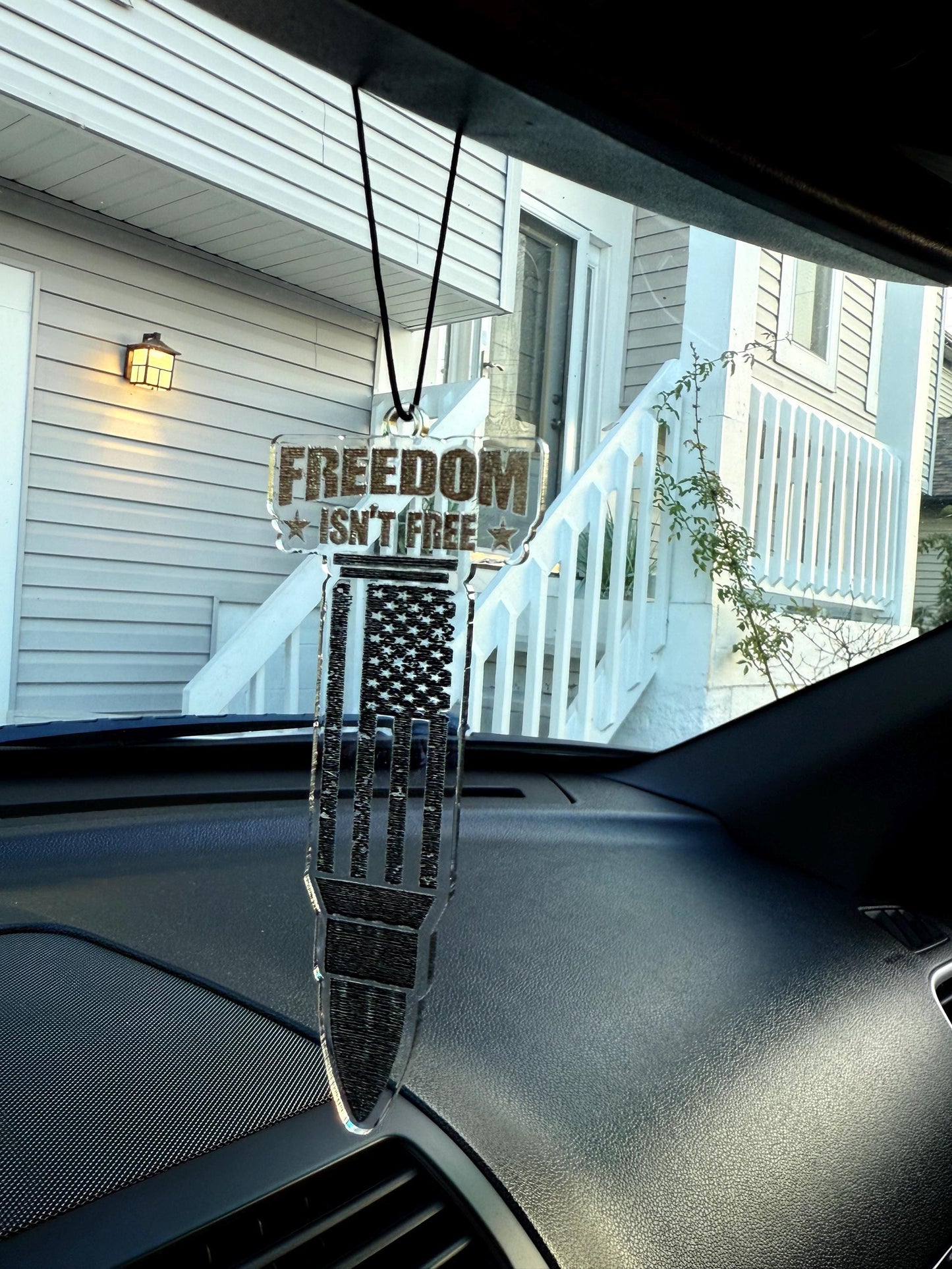 Freedom Isn’t Free Car Charm | American Flag Bullet Acrylic Pendant | Veteran & Military Gift