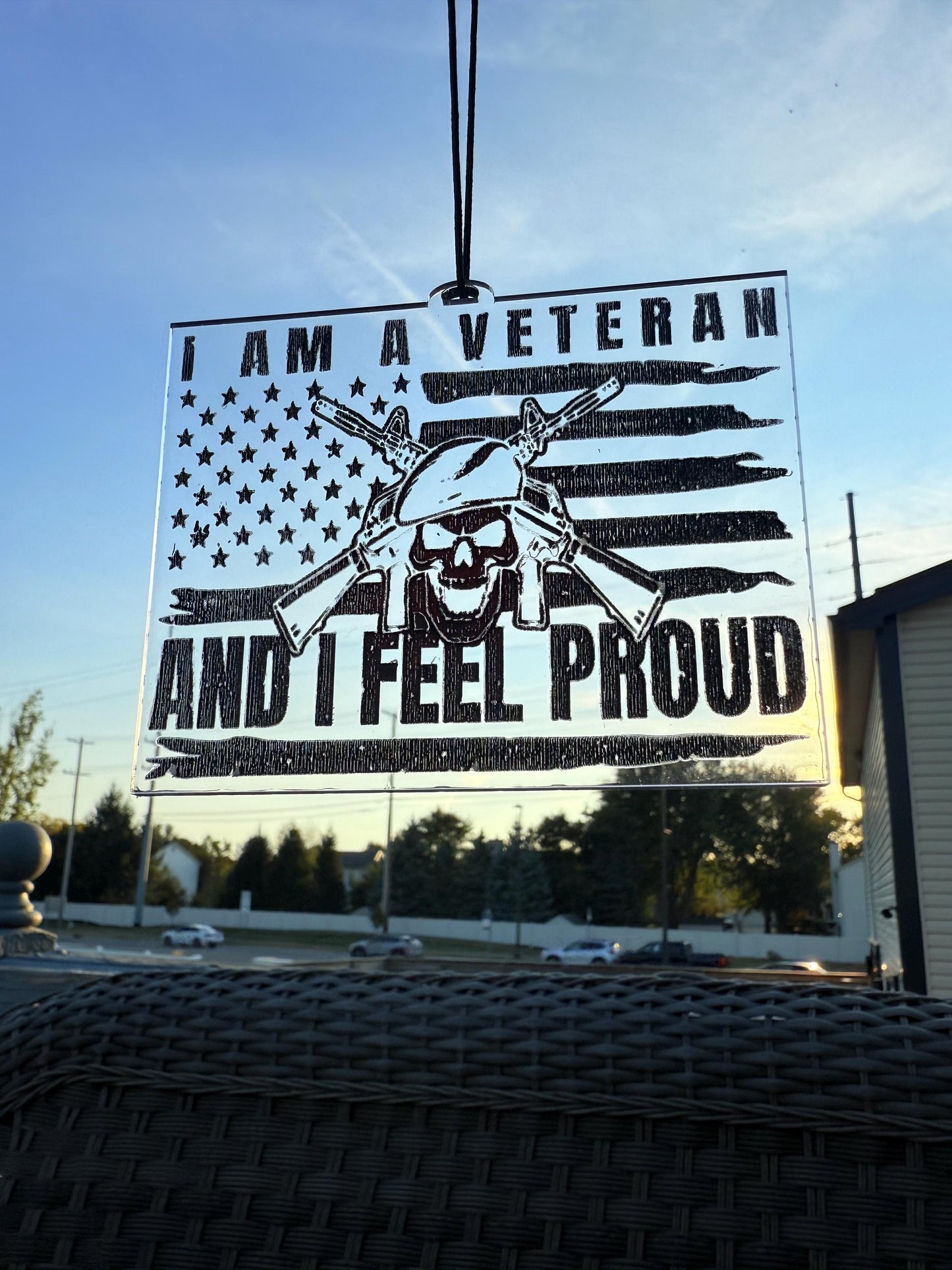 Veteran Car Pendant | “I Am a Veteran and I Feel Proud” Acrylic Patriotic Charm | Military Gift | Handmade USA Décor