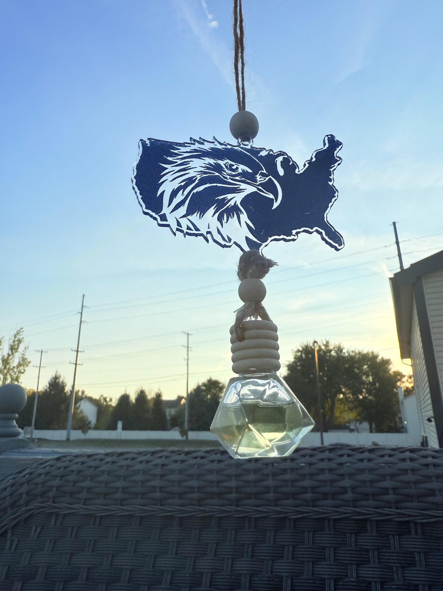 USA Eagle Car Hanging with Crystal Diffuser – American Pride Car Freshener – Gift Box Included