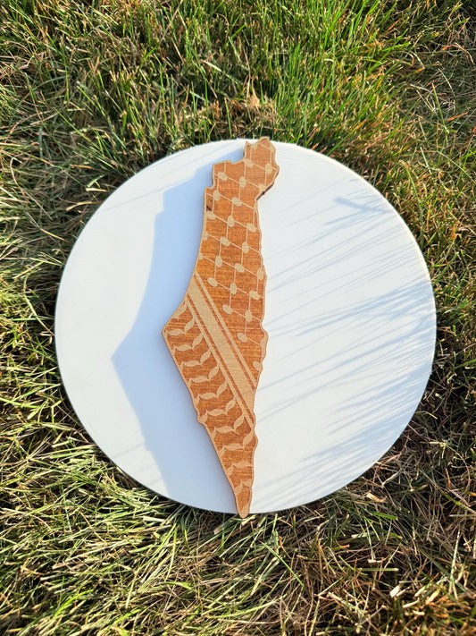 Palestine Arabic Calligraphy Map – Wooden Islamic Wall Art | Laser Engraved Palestine Map Décor | Muslim Home Decoration