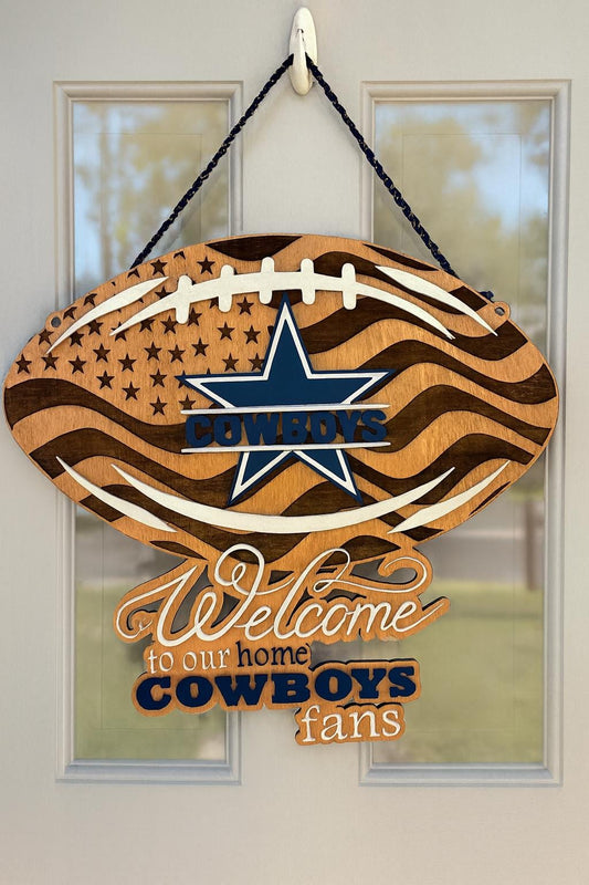 Handmade Cowboys Welcome Sign – Wooden Football Wall Décor | 18” 22” 35” 45” | Free Shipping