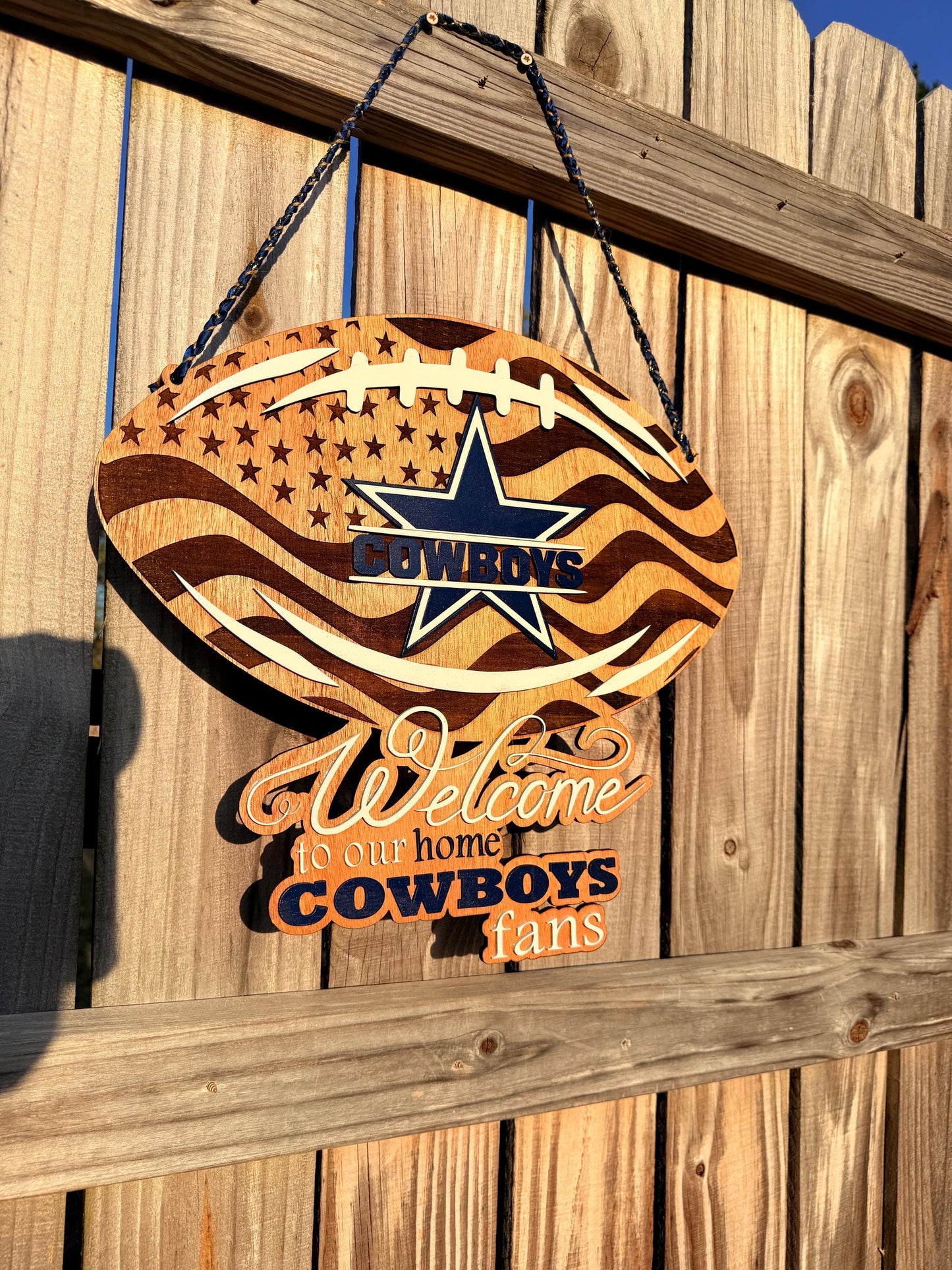 Handmade Cowboys Welcome Sign – Wooden Football Wall Décor | 18” 22” 35” 45” | Free Shipping