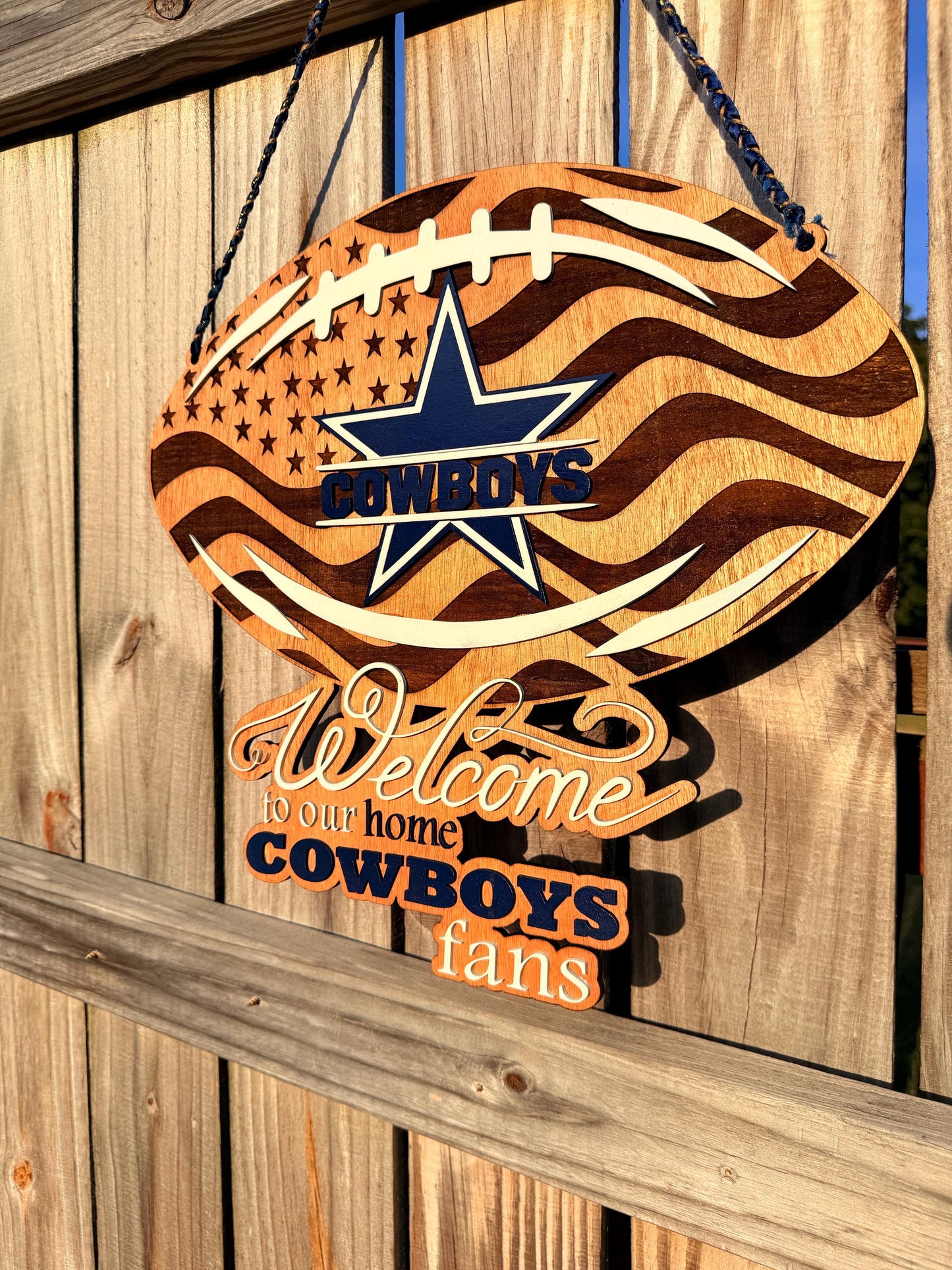 Handmade Cowboys Welcome Sign – Wooden Football Wall Décor | 18” 22” 35” 45” | Free Shipping