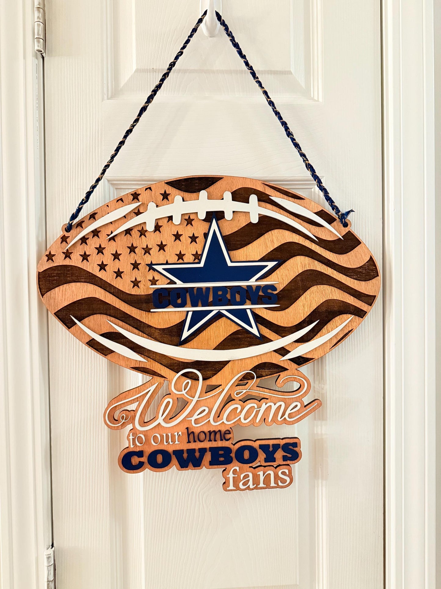 Handmade Cowboys Welcome Sign – Wooden Football Wall Décor | 18” 22” 35” 45” | Free Shipping