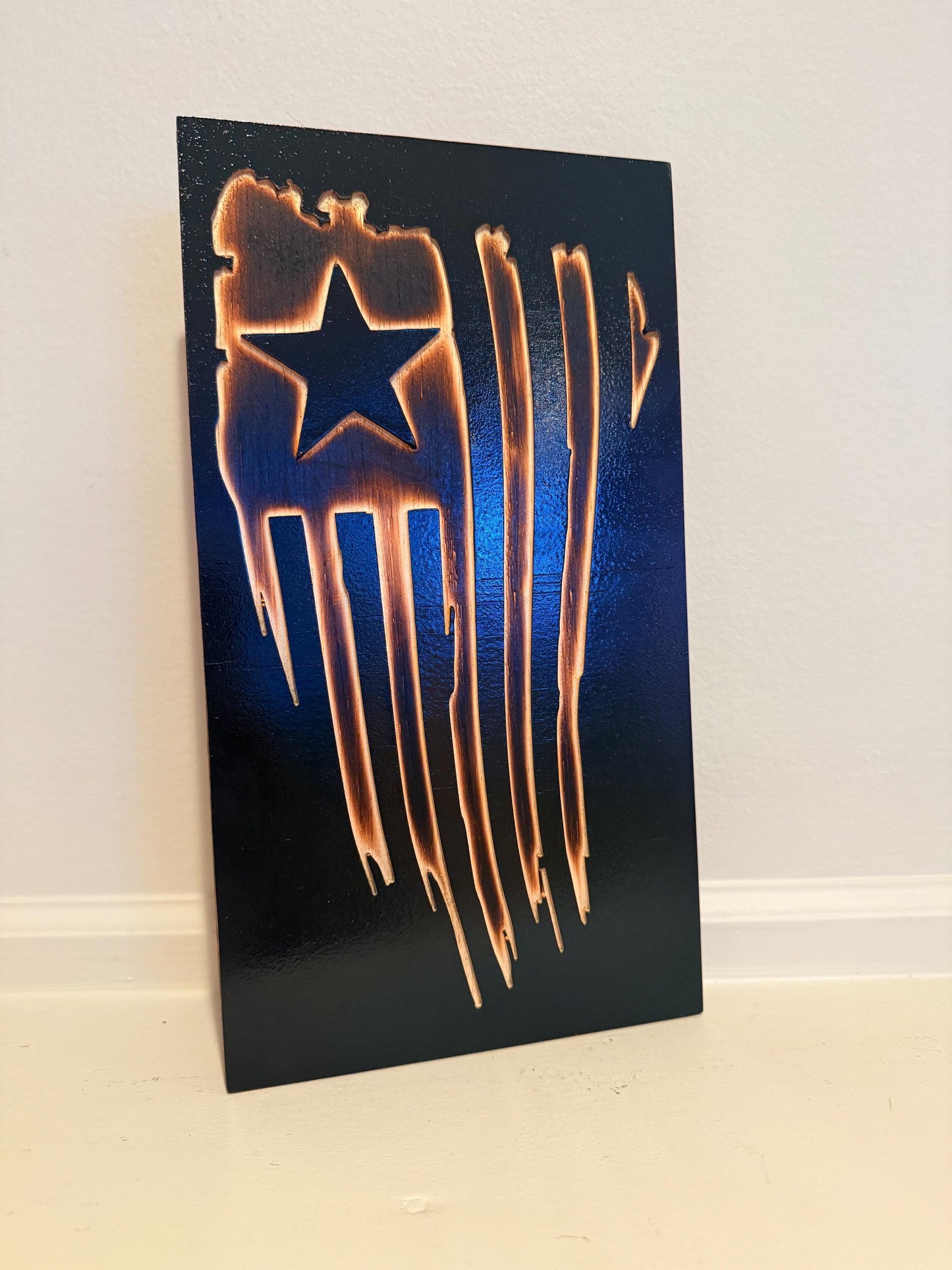 Rustic Star & Stripes Wood Sign / Wall Art – Burned American Flag Decor – Handmade Patriotic Piece