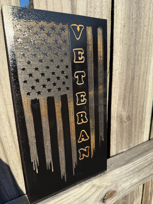 Veteran American Flag Wood Sign – Rustic Wall Art for Military Appreciation