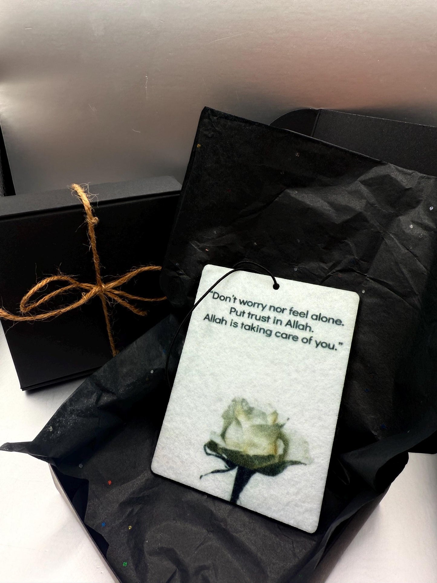 Trust in Allah Car Freshener – Inspirational Islamic Quote | Handmade Air Freshener