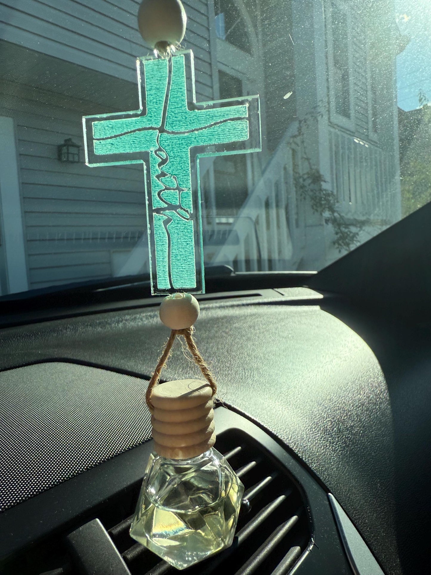 Car Air Freshener with Cross – Handmade Christian Car Charm, 4 Designs & Premium Scents