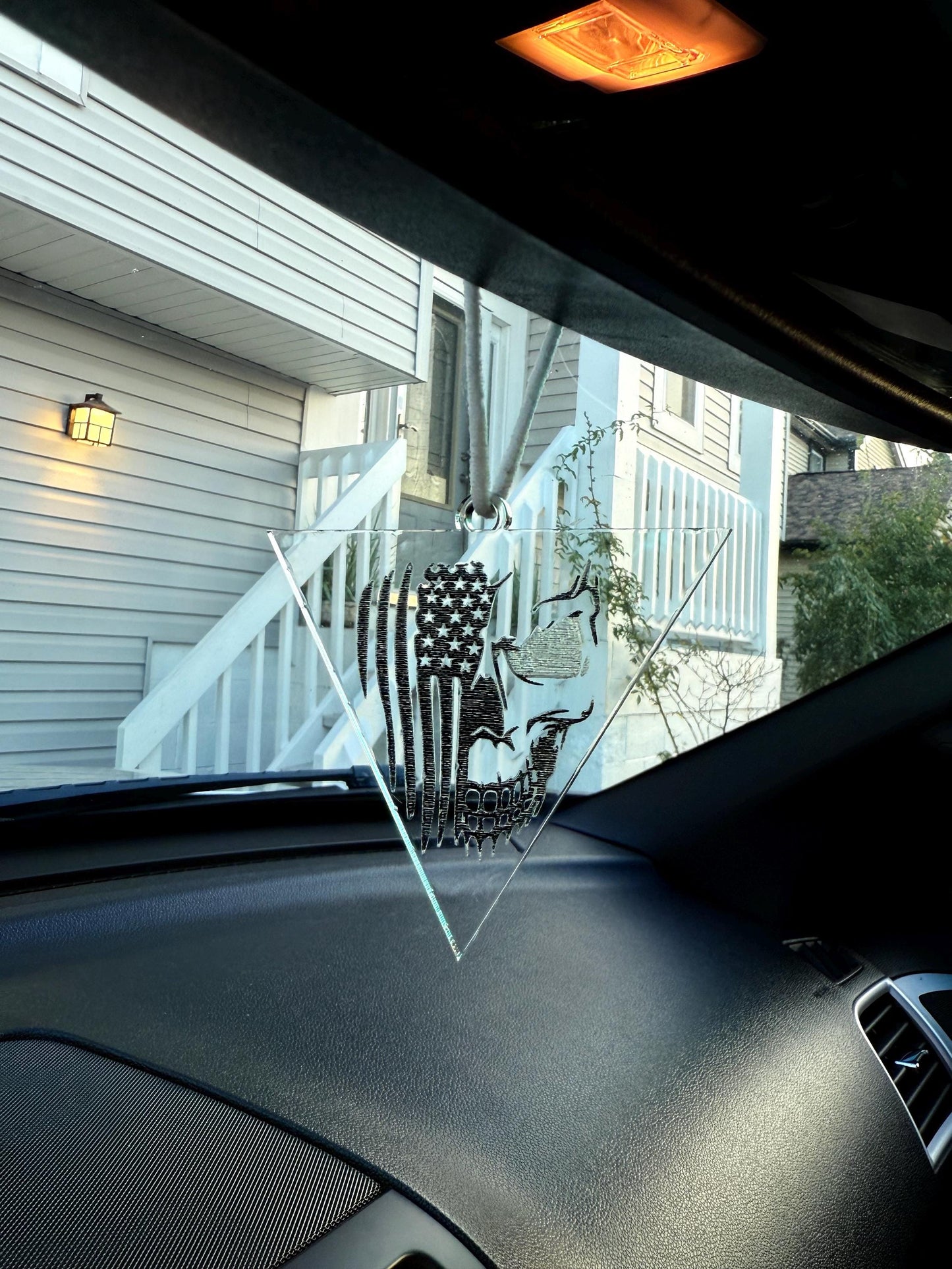 Patriotic Skull Car Pendant | American Flag Car Charm | Personalized Acrylic Keychain Style | Veteran Gift | Handmade USA Décor