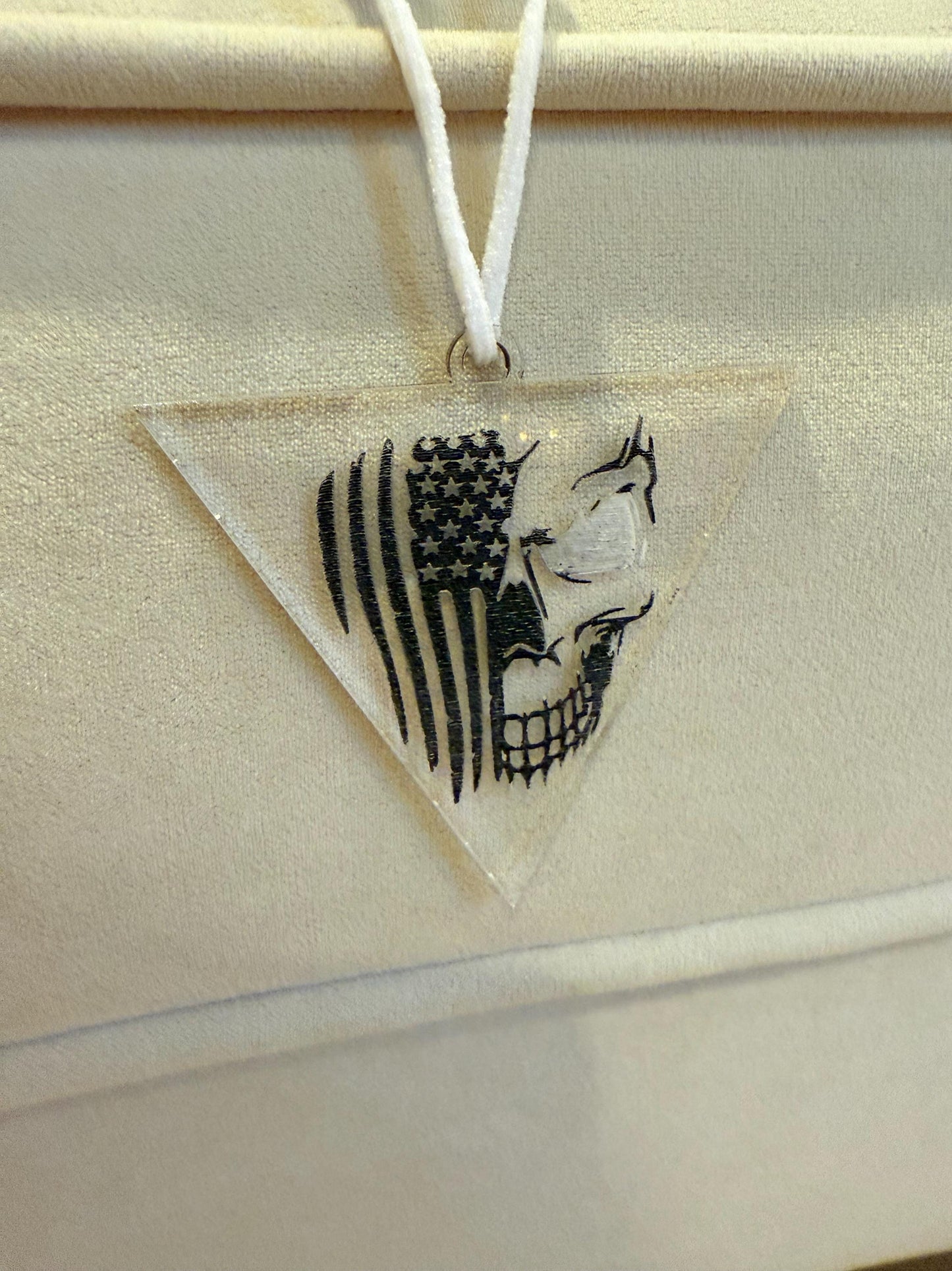 Patriotic Skull Car Pendant | American Flag Car Charm | Personalized Acrylic Keychain Style | Veteran Gift | Handmade USA Décor