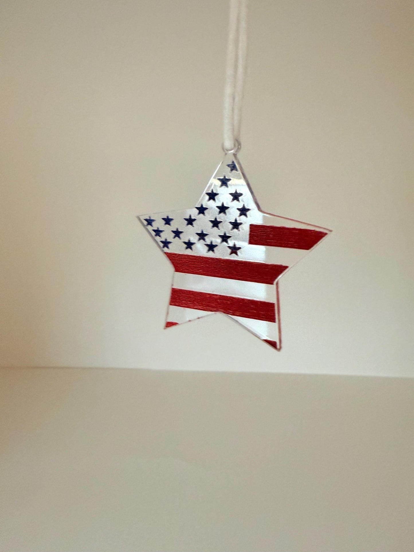 Patriotic Star Car Pendant | American Flag Acrylic Charm | Handmade USA Décor | Veteran & Memorial Gift