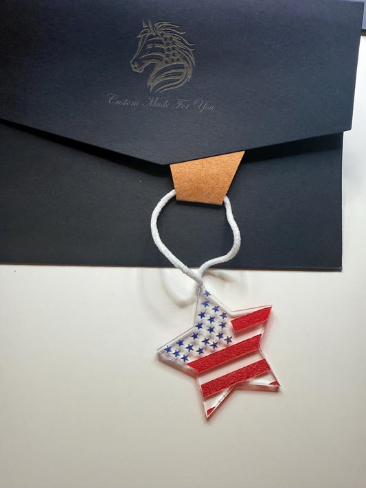 Patriotic Star Car Pendant | American Flag Acrylic Charm | Handmade USA Décor | Veteran & Memorial Gift