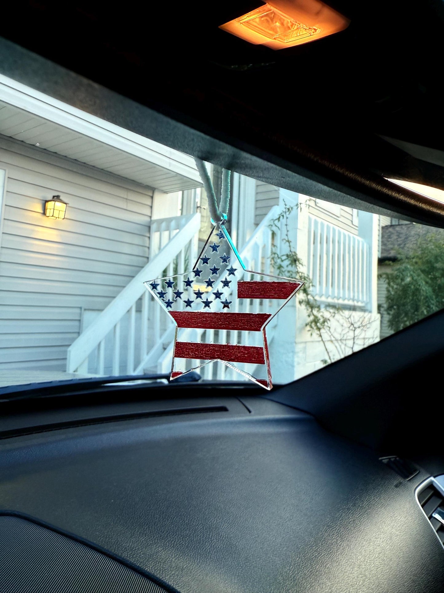 Patriotic Star Car Pendant | American Flag Acrylic Charm | Handmade USA Décor | Veteran & Memorial Gift