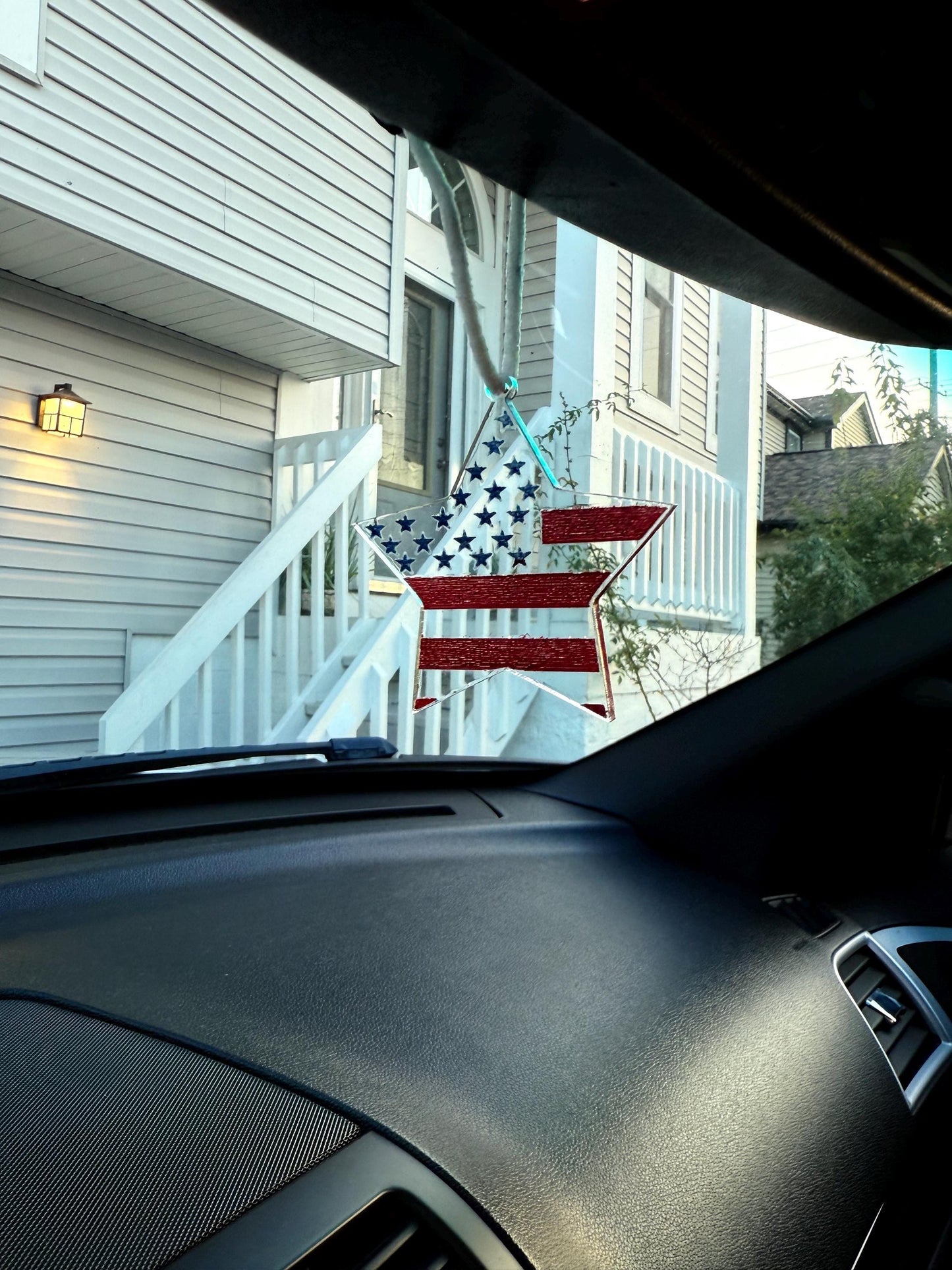 Patriotic Star Car Pendant | American Flag Acrylic Charm | Handmade USA Décor | Veteran & Memorial Gift