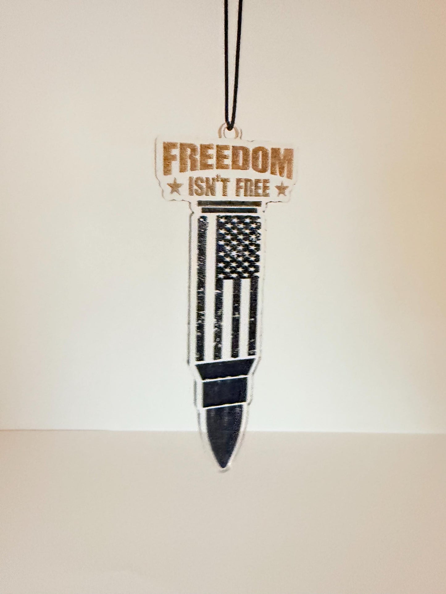 Freedom Isn’t Free Car Charm | American Flag Bullet Acrylic Pendant | Veteran & Military Gift