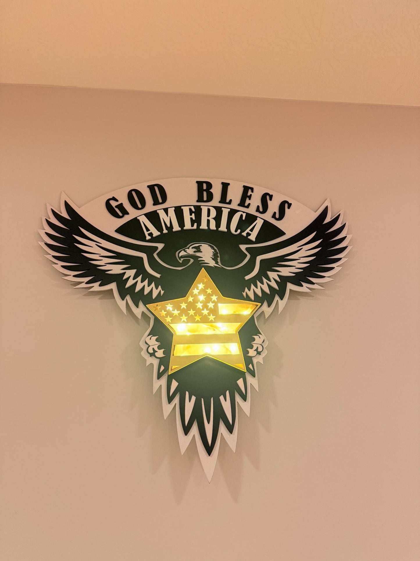 Patriotic Wall Art | God Bless America Eagle & Star | LED Light or Mirror Acrylic | Handmade USA Décor
