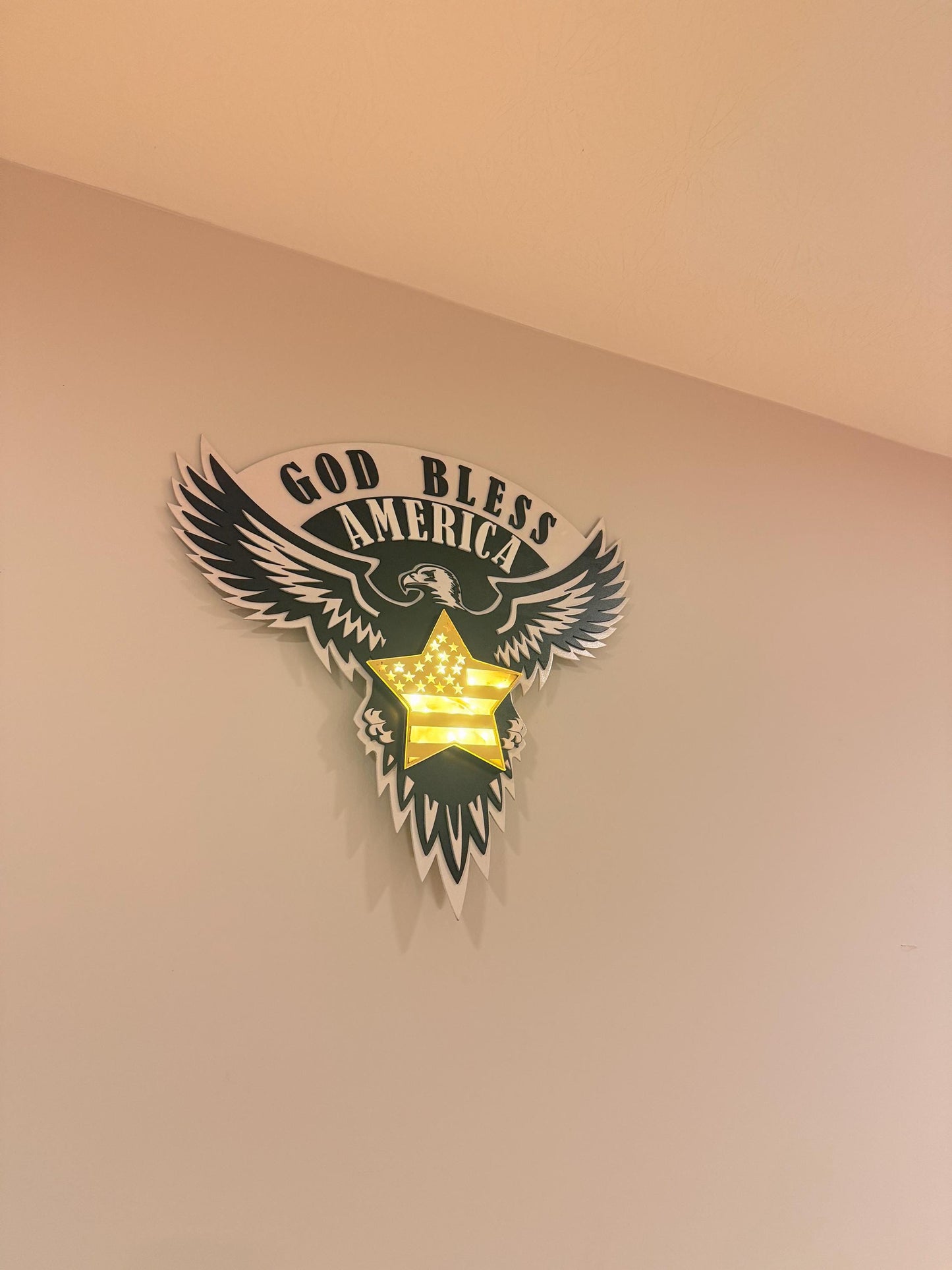 Patriotic Wall Art | God Bless America Eagle & Star | LED Light or Mirror Acrylic | Handmade USA Décor